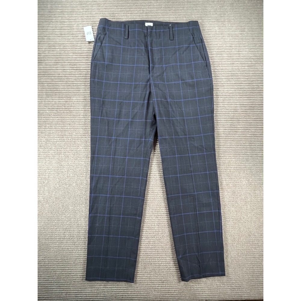 Gap Womens High Rise Slim Taper Pants Grey Blue Windowpane‎ Plaid Size 6 NWT